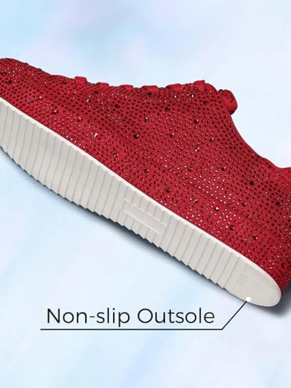 Women's Red Stylish Sparkly Bling Rhinestone Fashion Glitter Non-Slip Sneakers - Picture 5 of 5